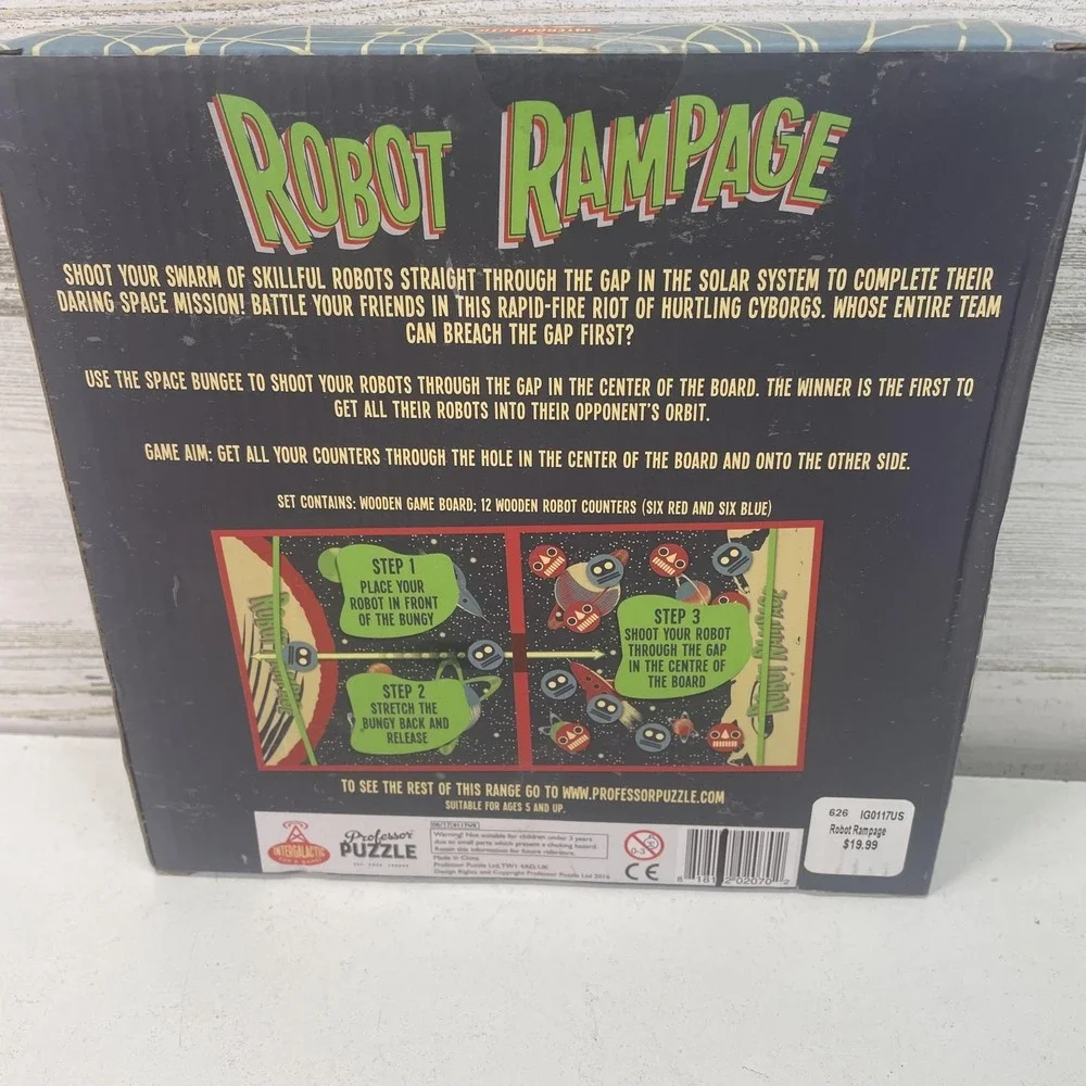 Intergalactic Fun & Games Robot Rampage Blue‎ Box Wood Complete Game 2014 Space